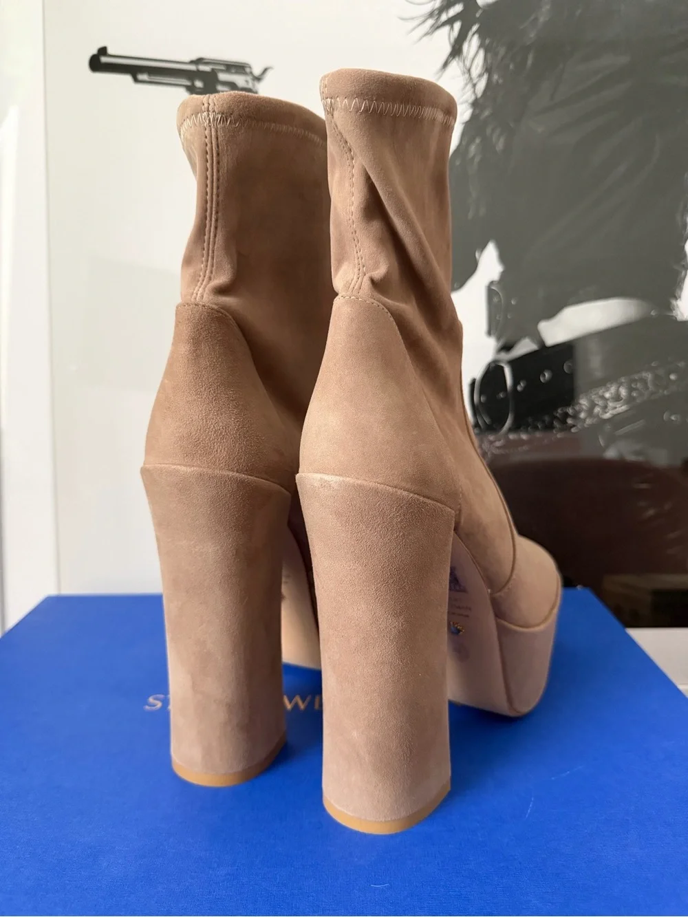Stuart Weitzman SkyHigh Platform Boot in Cashmere, 8 - Box + Dustbag
